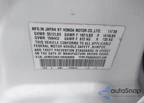 2009 Honda Fit Sport из США, поврежденный, VIN JHMGE88419S026869